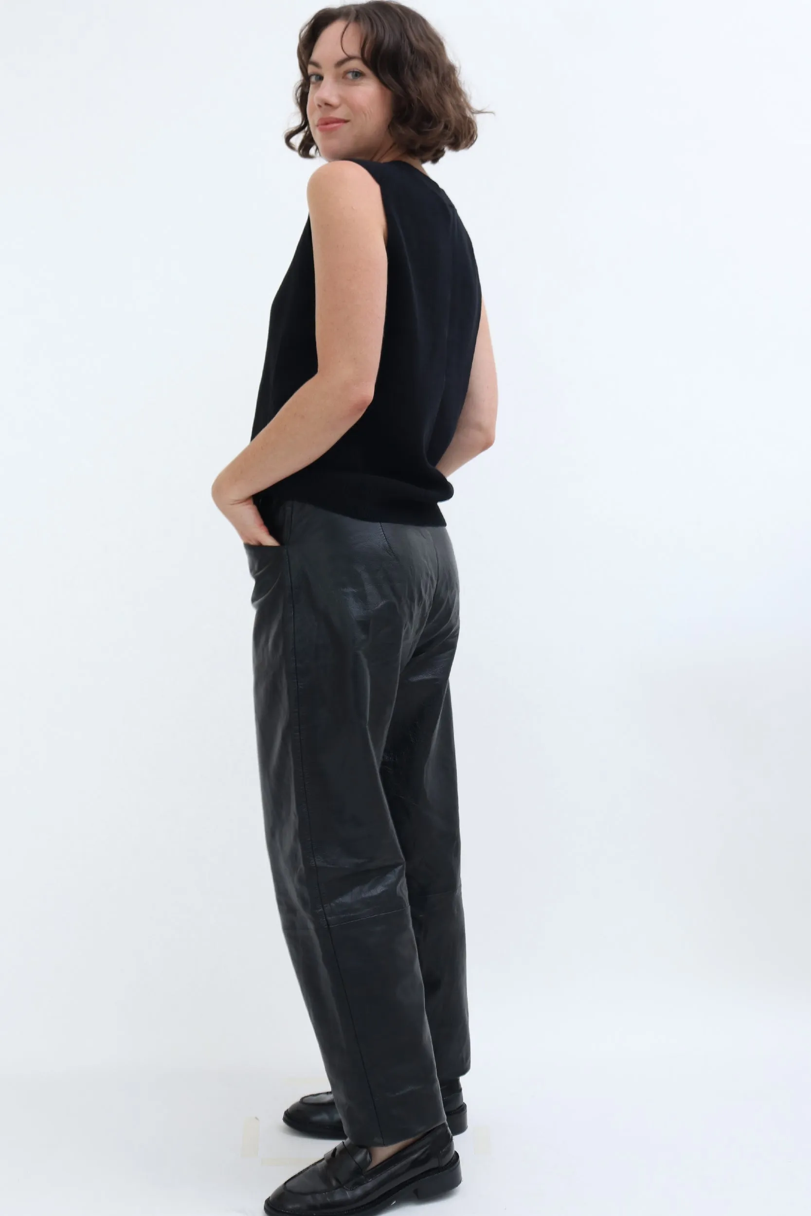 VINTAGE LEATHER TAPERED TROUSERS