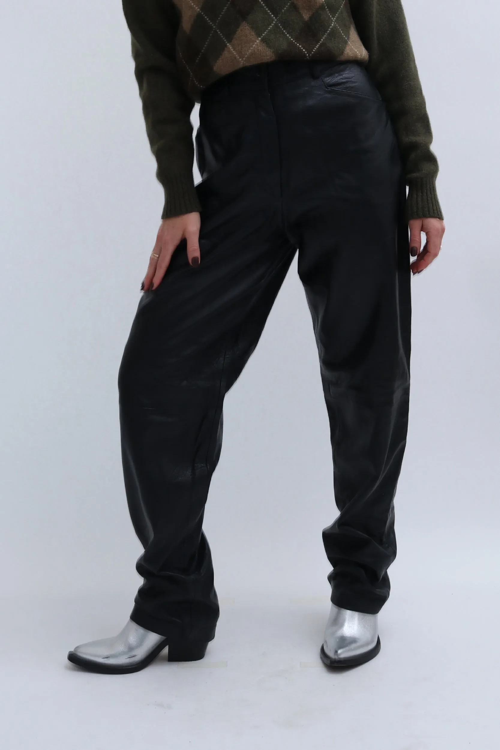 VINTAGE LEATHER TAPERED TROUSERS
