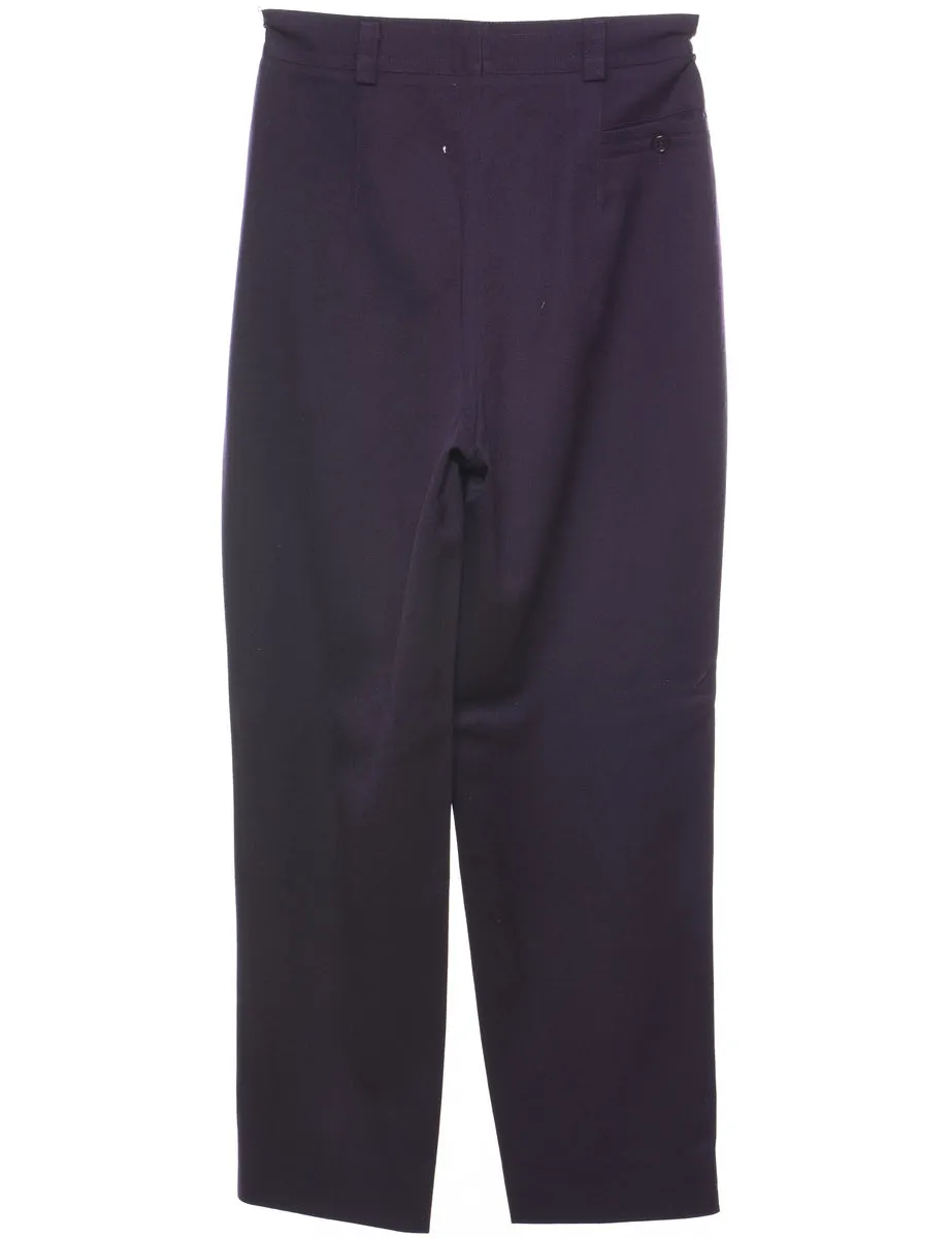 Wool Purple Pleated Tapered Trousers - W28 L28